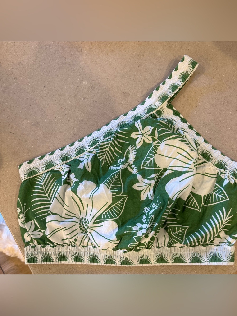 Farm Rio Macaw Elegance Floral One-Shoulder Crop Top